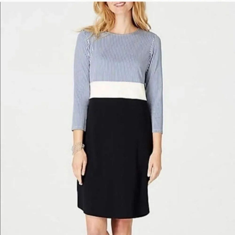 J. Jill XL Petite Color Block Dress Black White Light Blue